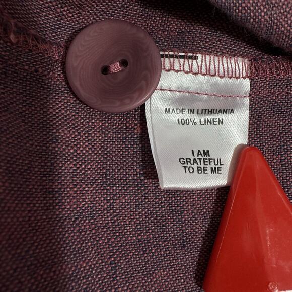 NWT FLAX Linen P Petite Berry Burgundy Solid Button Jacket Pockets Long Sleeve - Picture 9 of 15